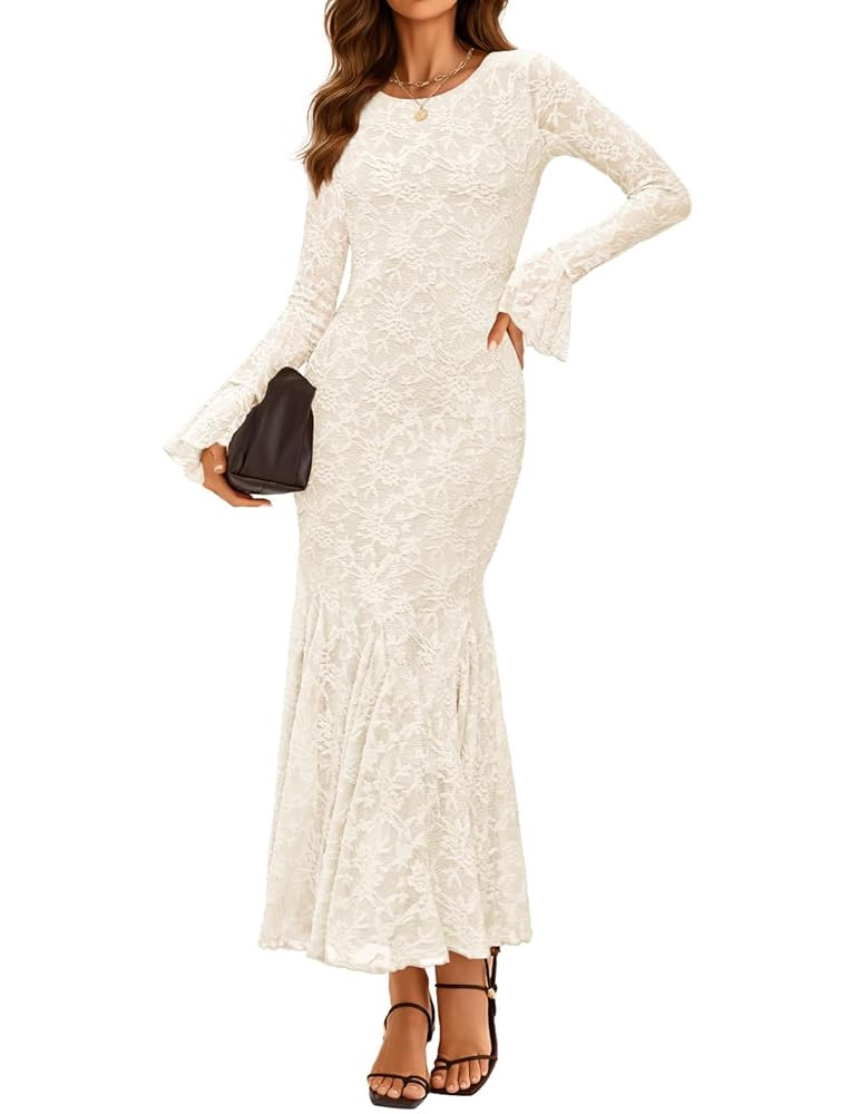 ZESICA Vestido largo ajustado de manga larga para mujer, 2025, a la moda, floral, sexy, de sirena... | Amazon (US)