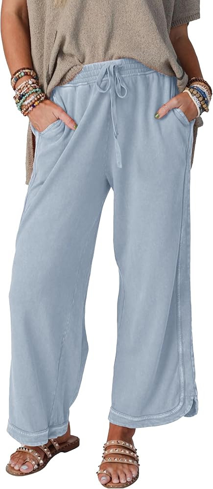 Women's Casual Wide Leg Pants High Waist Drawstring Sweatpants Baggy Athletic Trousers with Pocke... | Amazon (US)