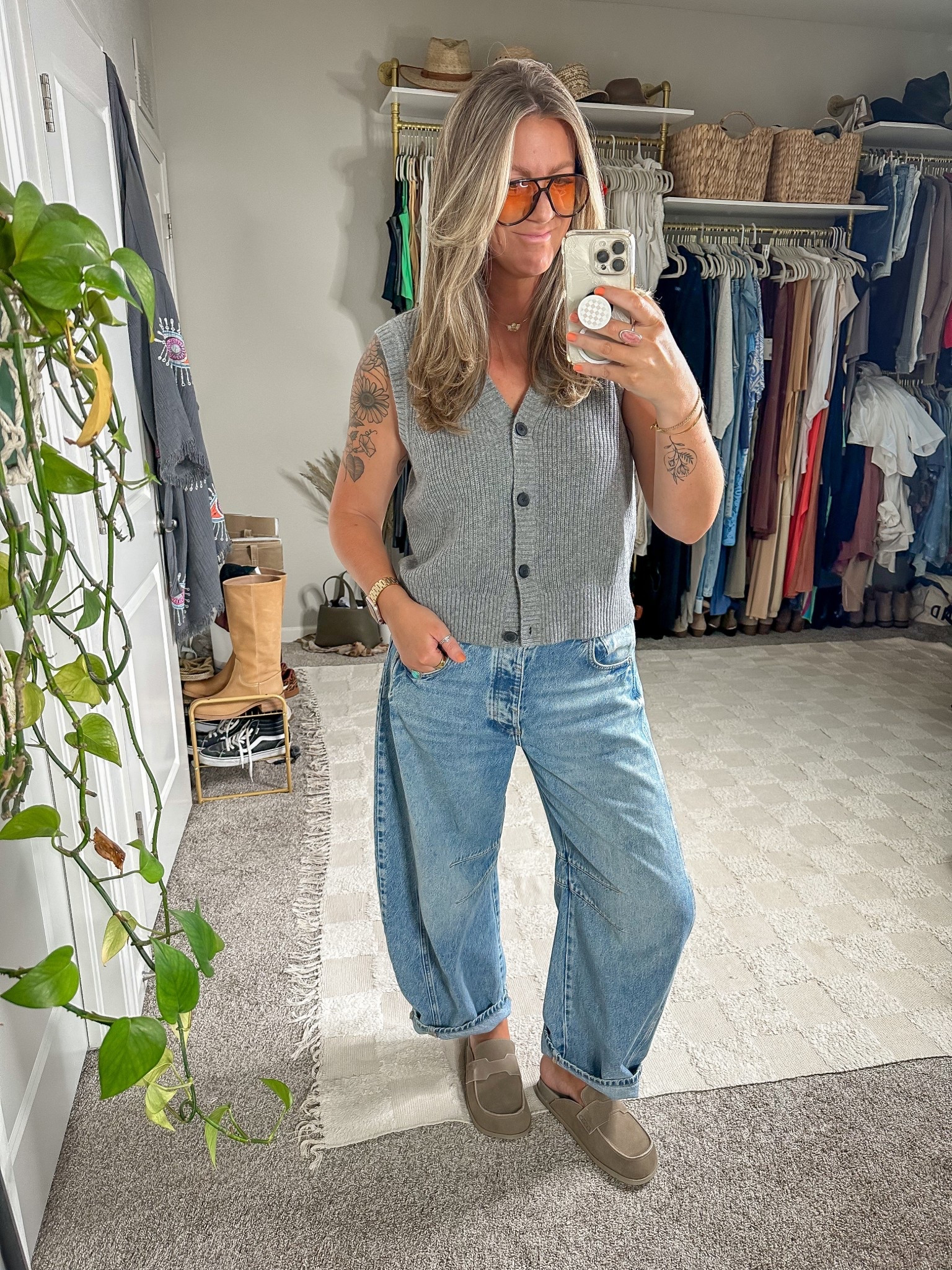 Large sweater vest, 30 long jeans (long length is sold out, linked similar) 11 clogs 

#LTKOver40 #LTKMidsize #LTKTall