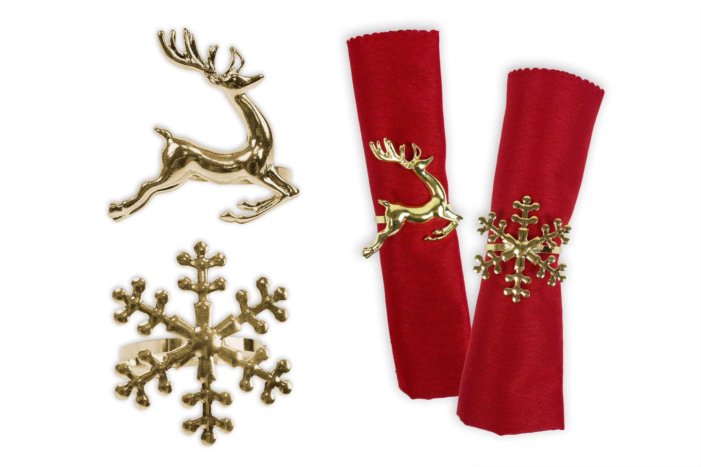 Napkin Rings Set of 6 Gold Napkin Rings Snowflake Reindeer Christmas Lunch Party Tableware Christ... | Amazon (UK)