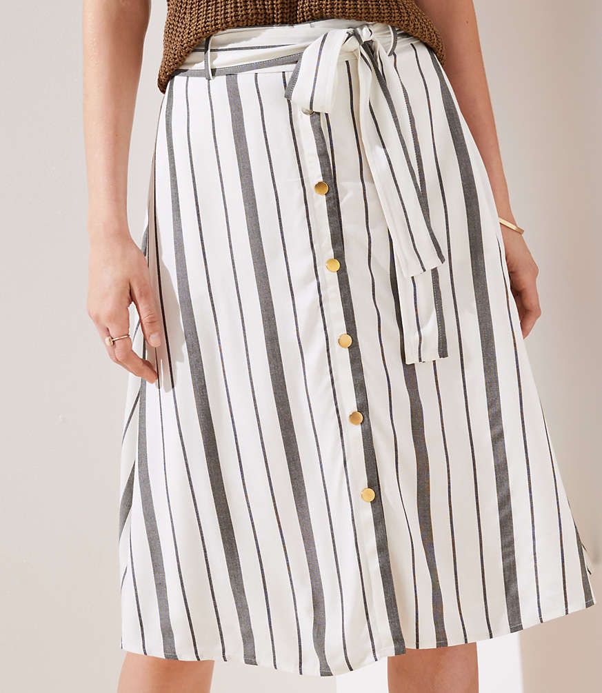 Striped Button Down A-Line Skirt | LOFT