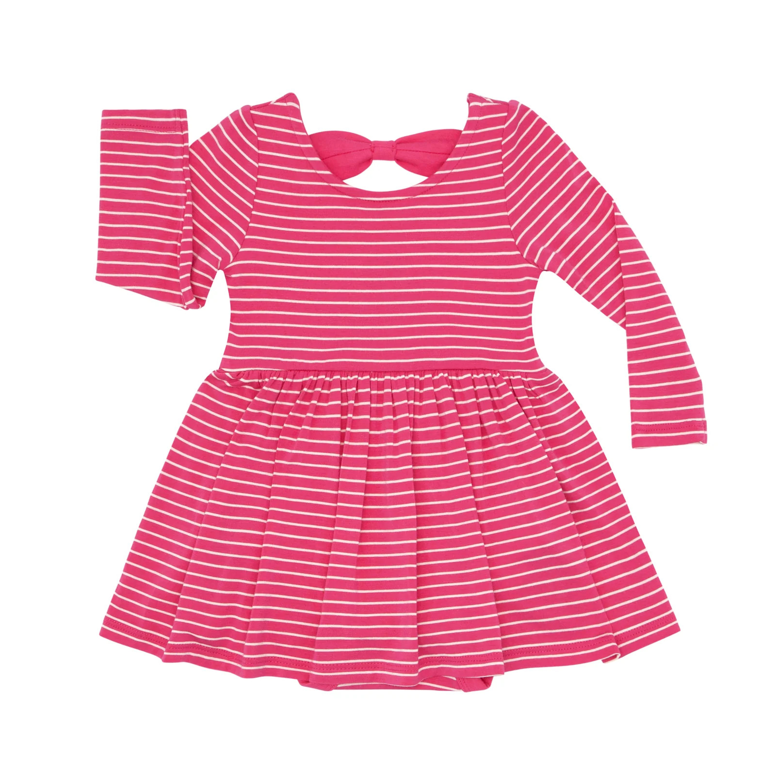 Pink Punch Stripes Bow Back Skater Dress with Bodysuit | Little Sleepies