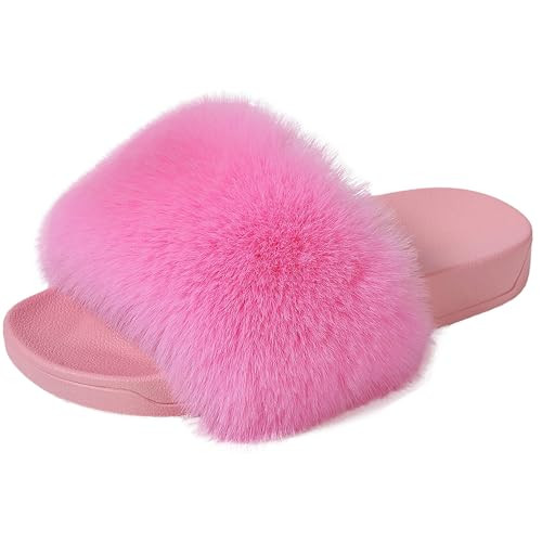 TRBPQAS Women's Pink Fuzzy Open-Toe Slides (9-9.5) | Amazon (US)