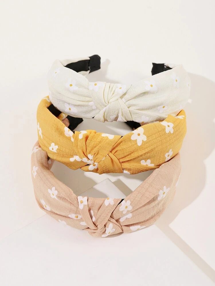 3pcs Flower Print Knot Decor Headband | SHEIN