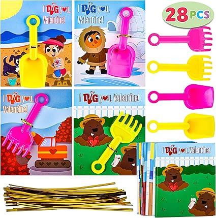 JOYIN 28 Packs Valentines Day Cards with Shovel Toys for Valentine Party Favor, Classroom Exchang... | Amazon (US)