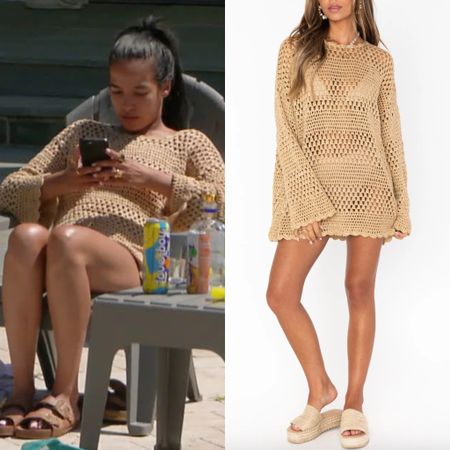 Danielle Olivera’s Tan Crochet Cover Up Dress