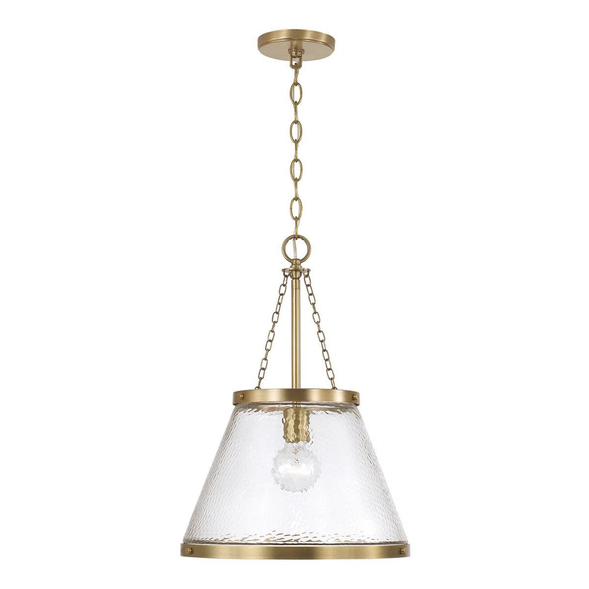 14.5" W x 20.25" H 1-Light Cone Pendant in Aged Brass with Organic Hammered Glass | Wayfair North America
