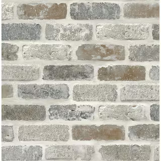 NextWall Washed Faux Brick Grey And Rust Vinyl Peel & Stick Wallpaper Roll (Covers 30.75 Sq. Ft.)... | The Home Depot