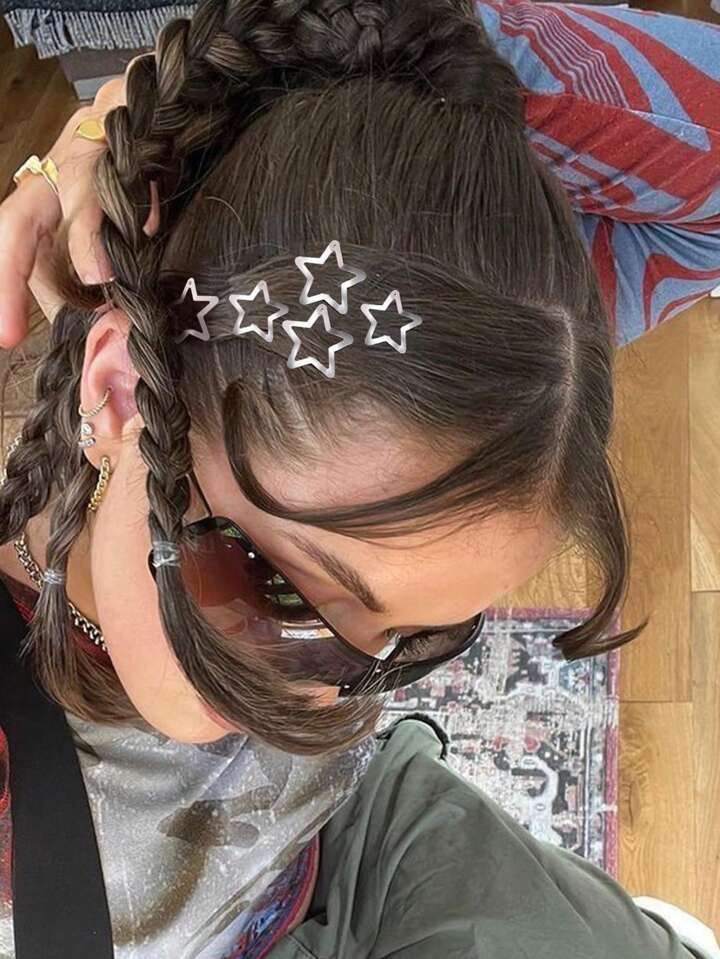 30pcs Star Hair Clips 2000s Y2K Snap Hair Barrettes Non Slip Star Hair Accessories Silver Metal H... | SHEIN