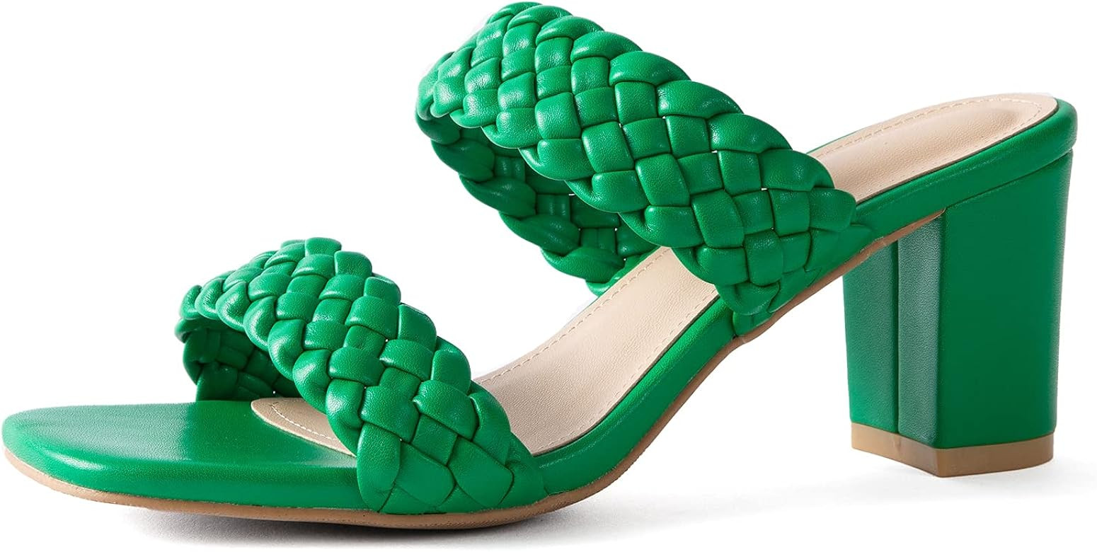 N.N.G Women Heels Sandals Woven Chunky Heels Braided Nude Square Toes Leather Comfortable Strappy... | Amazon (US)