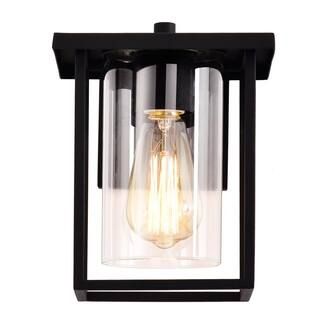C Cattleya 1-Light 7 in. Black Outdoor Wall Lantern Sconce with Clear Glass CA1907-W - The Home D... | The Home Depot