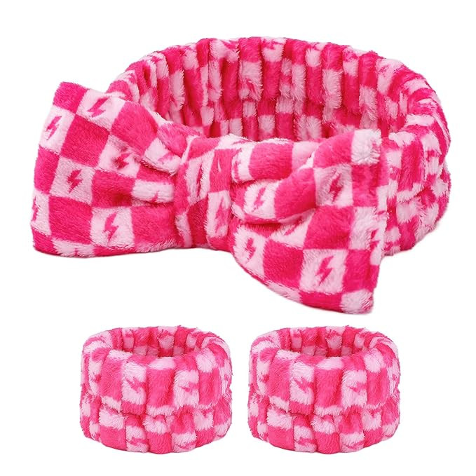 MADHOLLY Pink Headband Wristband for Washing Face - Soft Ultra Absorbent Skincare Makeup Hair Hea... | Amazon (US)