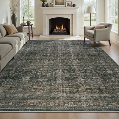 MontVoo Vintage Floral Washable Rugs Green  9'x12' | Target