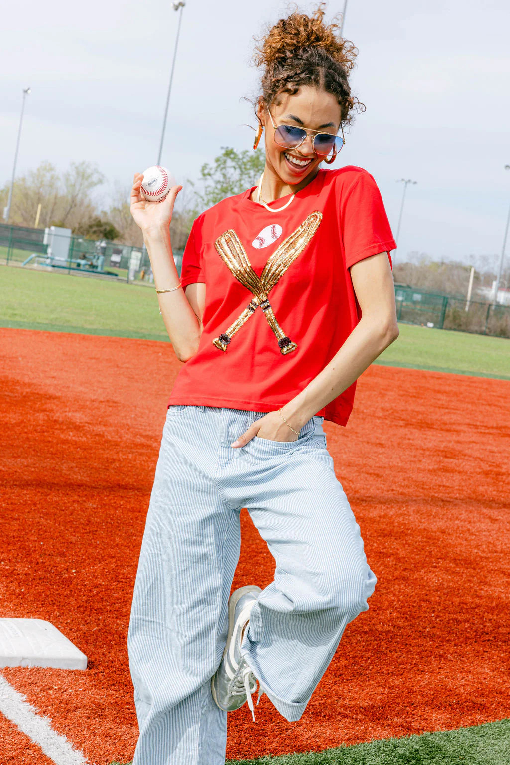 Red & Gold Baseball Tee | Queen of Sparkles