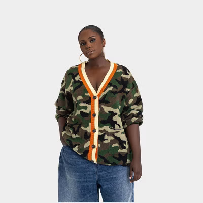 KBB by KAHLANA Women's 'The Slouchy Cardigan' - Olive Camo 2X | Target