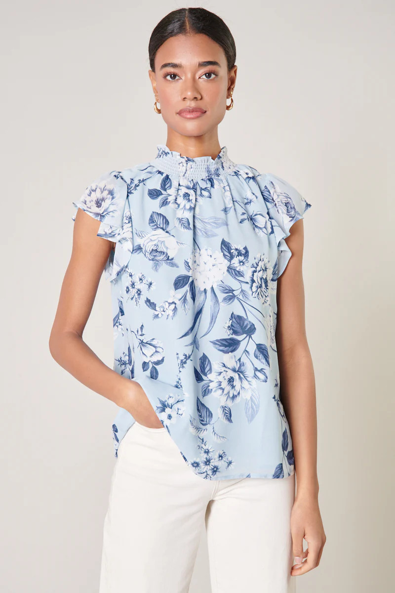 Cadaval Floral Mock Neck Flowy Blouse | Sugarlips