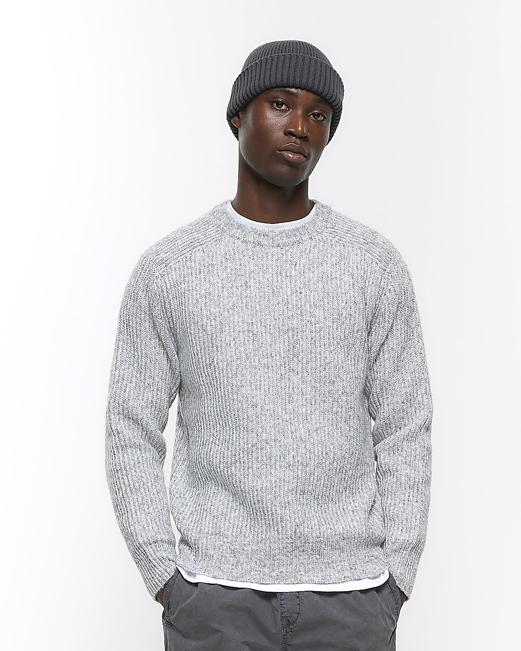 Grey slim fit soft rib jumper | River Island (UK & IE)