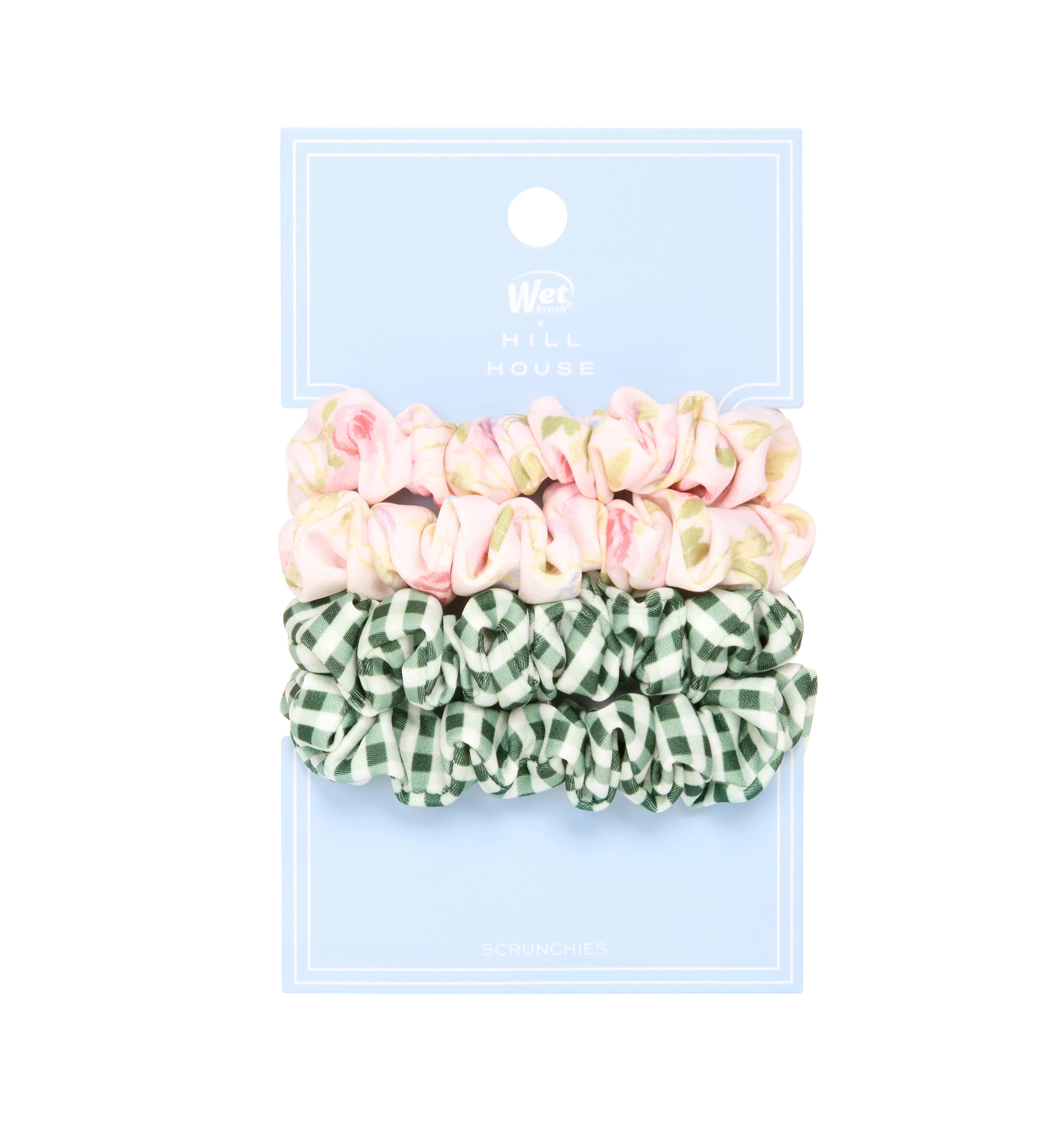 PRINTED SMALL SCRUNCHIES | The Hill House x Wet Brush Emerald Gingham and Pink Floral | Hill House Home | Hill House Home US