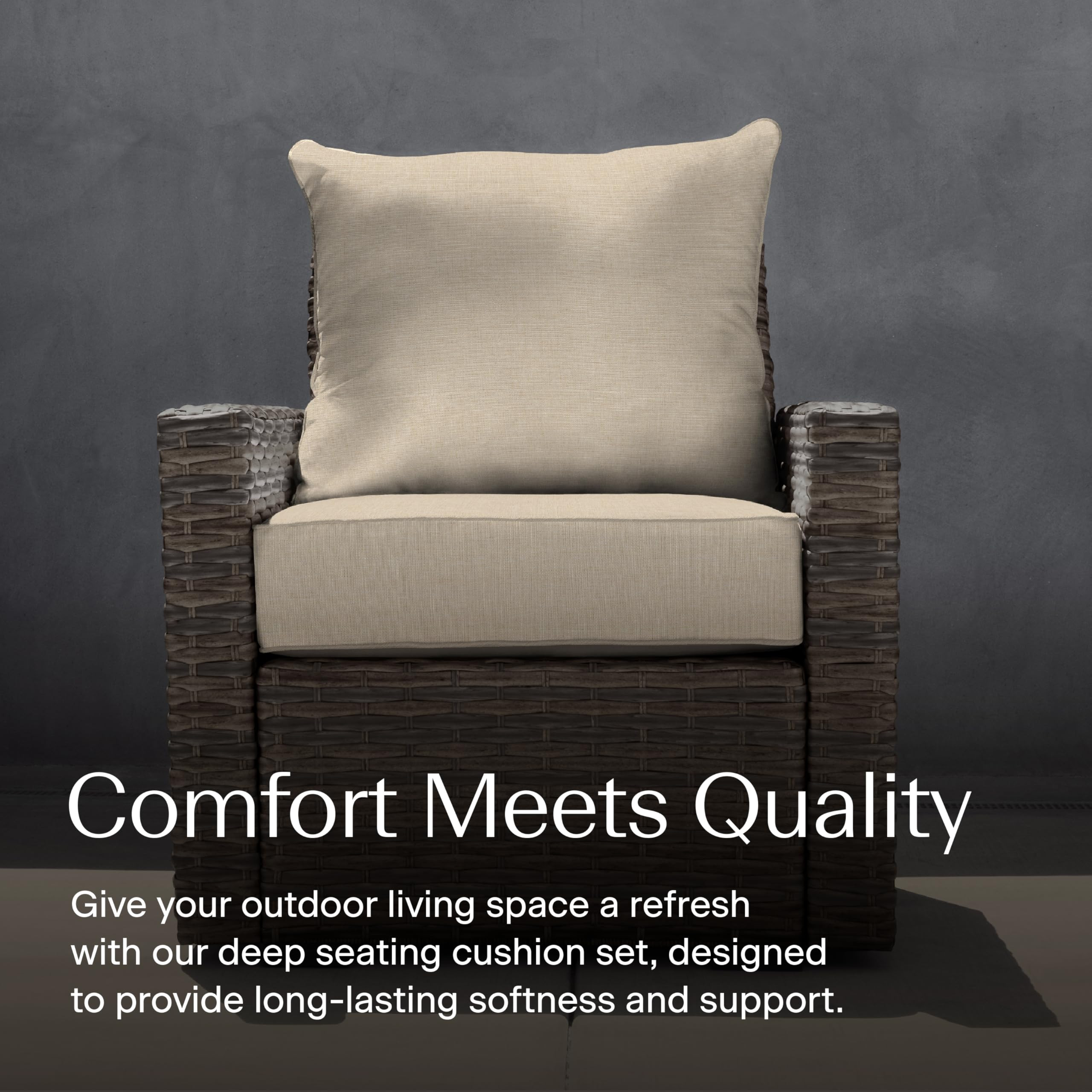 Honeycomb Outdoor Heritage Deep Seat, 24 x 23, Textured Solid Almond Chair Cushion with Removable... | Amazon (US)