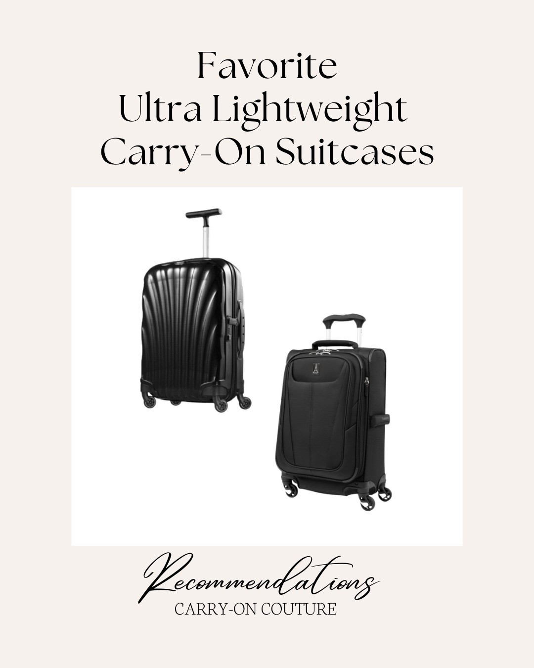 Packing Truth: The biggest mistake you might be making isn’t what you pack - it’s what you’re packing it in.

Your suitcase could be eating up precious weight allowance before you even zip it shut.  Some so-called “lightweight” bags weigh 8+ lbs… which can be nearly half the 17 lb limit enforced by some airlines. 😳

👉 When you start with a lightweight carry-on suitcase under 7 lbs, you instantly give yourself more room for the clothes and essentials you actually want to bring.  Use that weight allowance for more cute outfits! 

⭐️ Why these make the cut as my favorite carry-on suitcases…great quality, work for most international airlines and domestic, and they are ULTRA LIGHTWEIGHT!