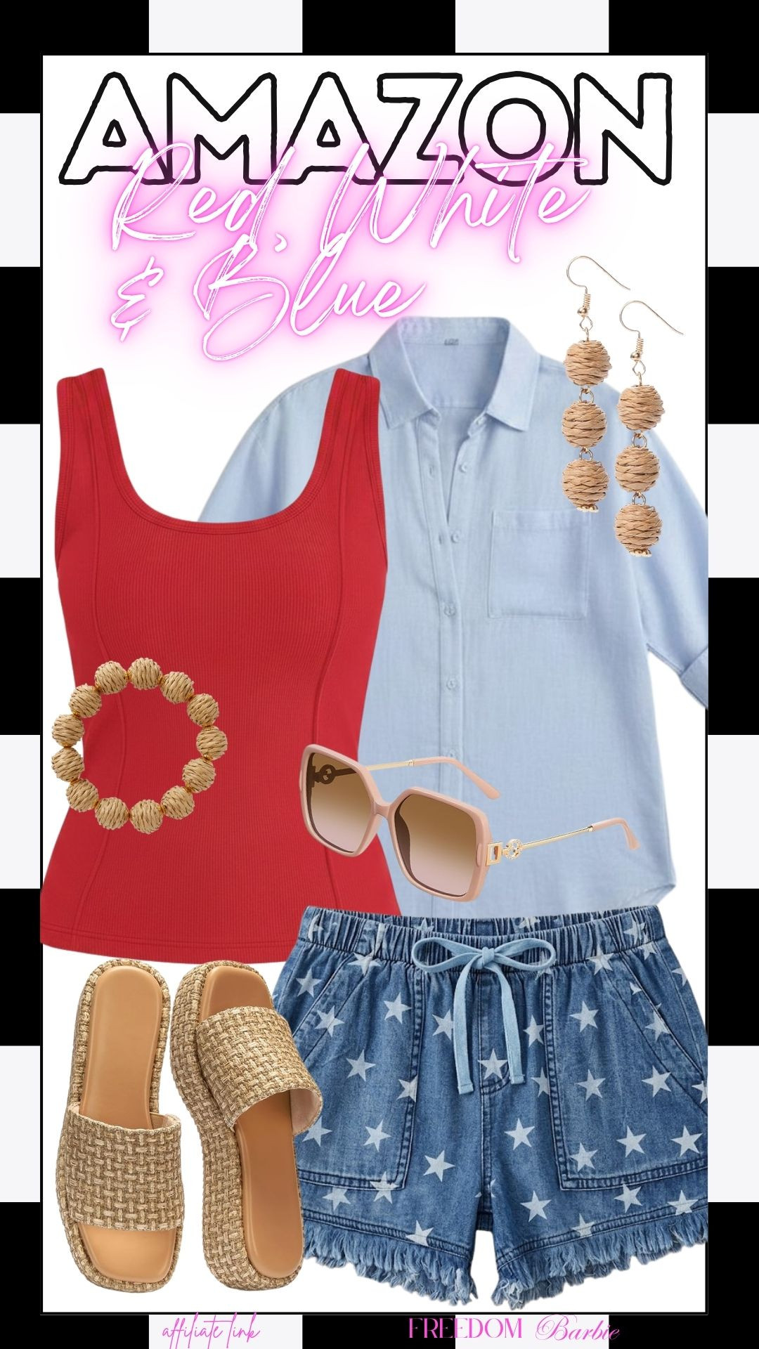 ❤️🤍💙 Holiday weekend ready! This Amazon star-print denim and bold red tank combo is the ultimate casual summer vibe. Styled with straw accessories and a light blue button-down for an effortless look. ✨

#LTKunder50 #AmazonFashion #4thOfJulyOutfit #SummerStyle #RedWhiteAndBlue #AmazonFinds 

 #LTKgrwm #LTKootd #LTKSeasonal