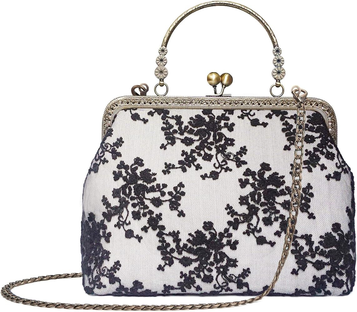 Rejolly Women Vintage Kiss Lock Top Handle Handbag Evening Purse Crossbody Shoulder Bag with Chai... | Amazon (US)