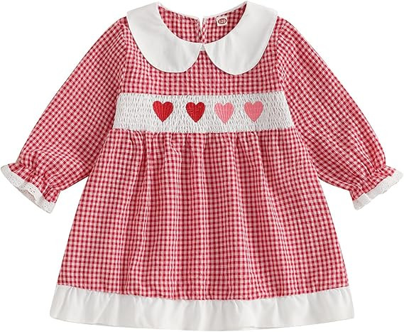 Valentines Outfit for Girls Puff Long Sleeve Princess Dress Doll Collar Heart Embroidery Spring A... | Amazon (US)