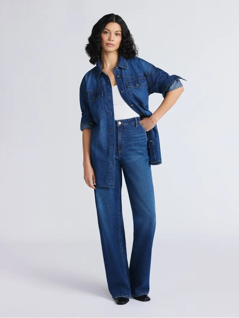 Sofia by Sofia Vergara Women's Oversized Boyfriend Shirt with Long Sleeves, Sizes XS-XXXL | Walmart (US)