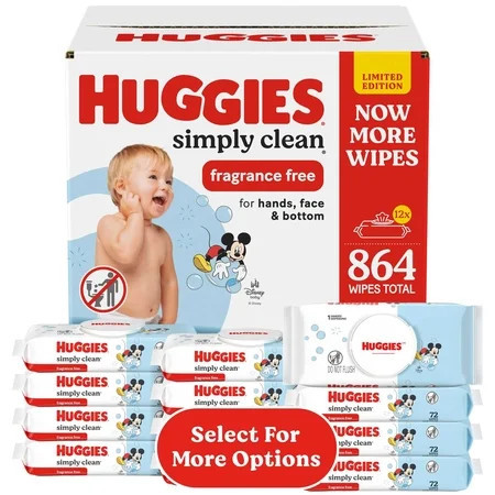 Huggies Simply Clean Unscented Baby Wipes, 12 Flip-Top Packs, 864 Total Count (Select for More) | Walmart (US)