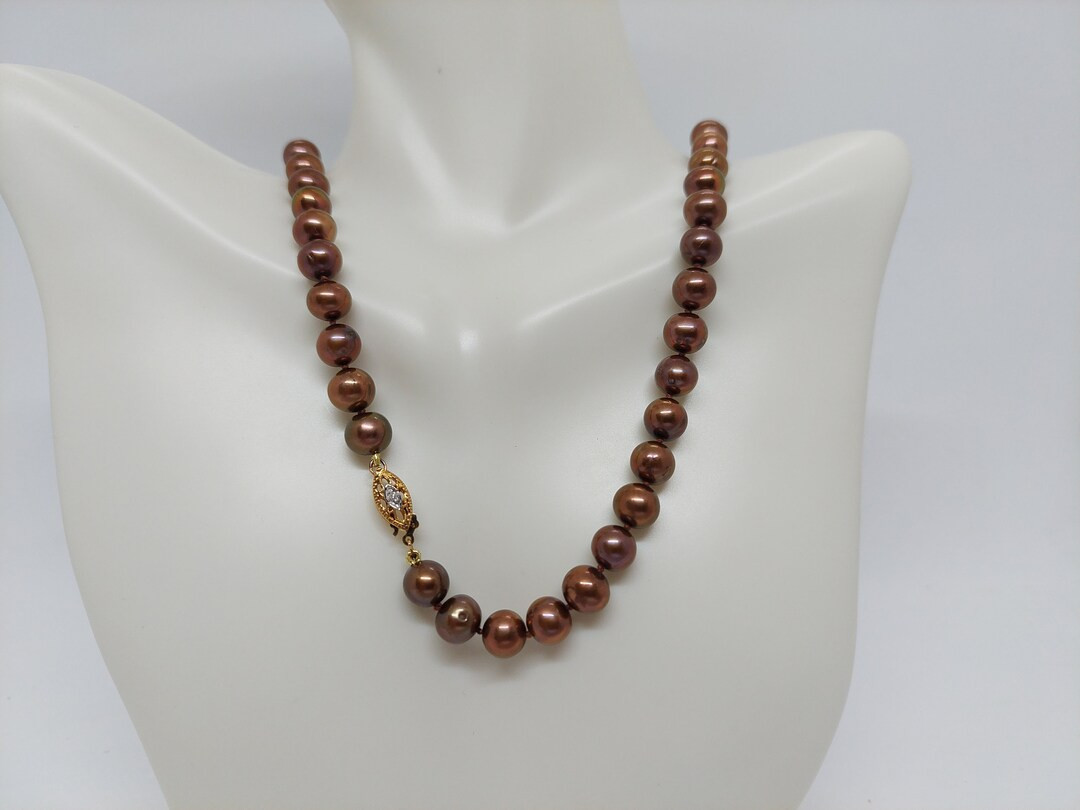 CHOCOLATE freshwater Pearl necklace 8mm 17.5 Inches/Freshwater Pearl necklace in 14k Yellow Gold ... | Etsy (US)