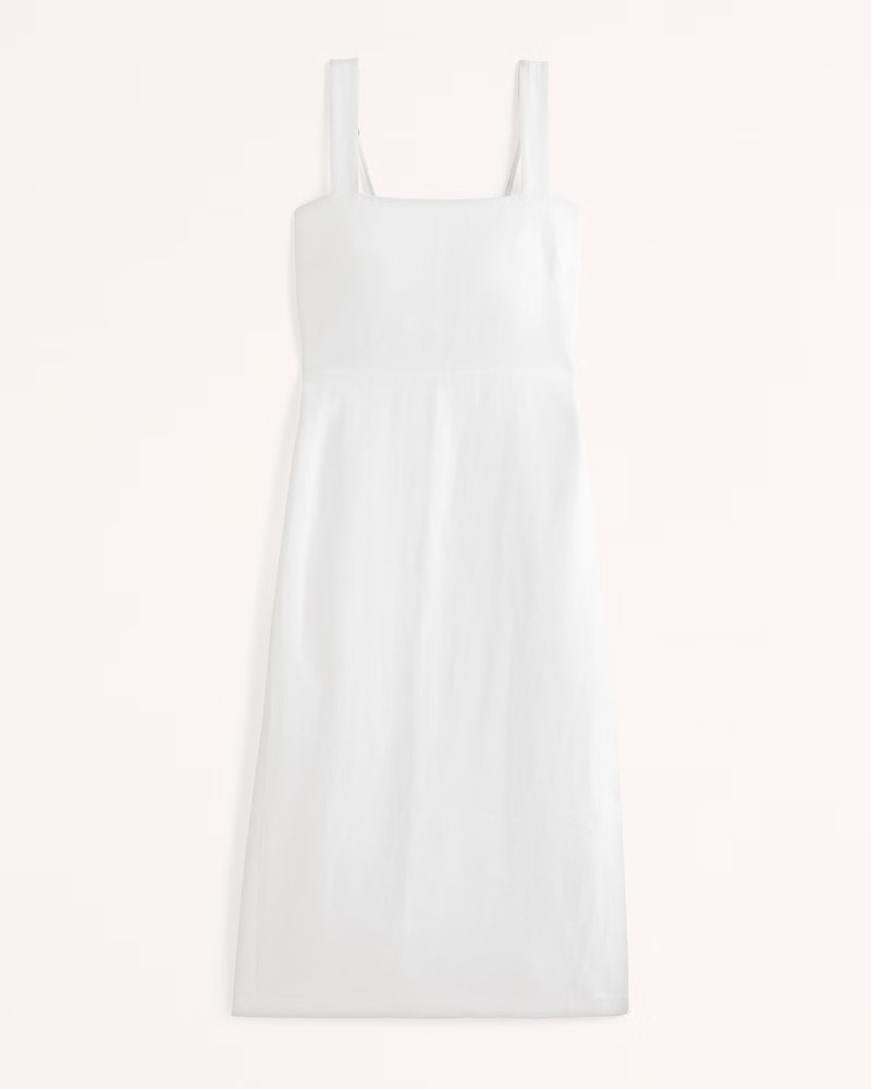 Premium Linen High-Slit Midi Dress | Abercrombie & Fitch (US)