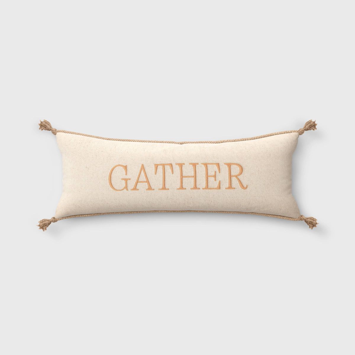 Oversized Gather Embroidered Lumbar Throw Pillow Cream - Threshold™ | Target