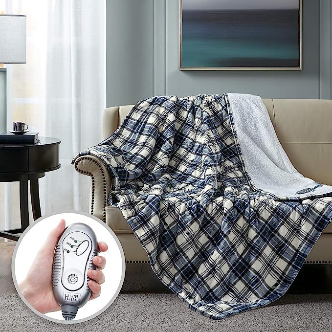 Hyde Lane Sherpa Heated Blanket - Plaid Blue | Luxury 60x70 Oversized Plush Therapedic Electric T... | Amazon (US)