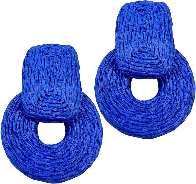 ATIMIGO Handmade Raffia Round Statement Drop Earrings Lightweight Boho Geometric Dangle Earrings ... | Amazon (US)