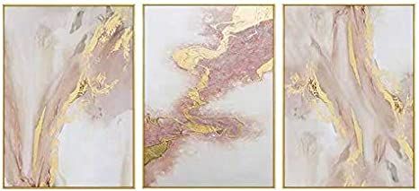 3 Piece Framed Canvas Wall Art Pink Gold Abstract Painting Water Flow Shape Modern Home Decor Rea... | Amazon (US)