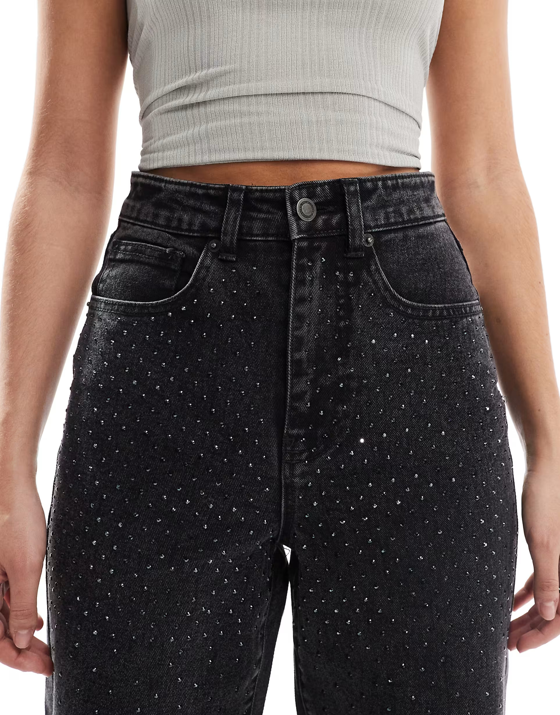 ONLY Hope wide leg jeans with rhinestones in washed black | ASOS | ASOS (Global)