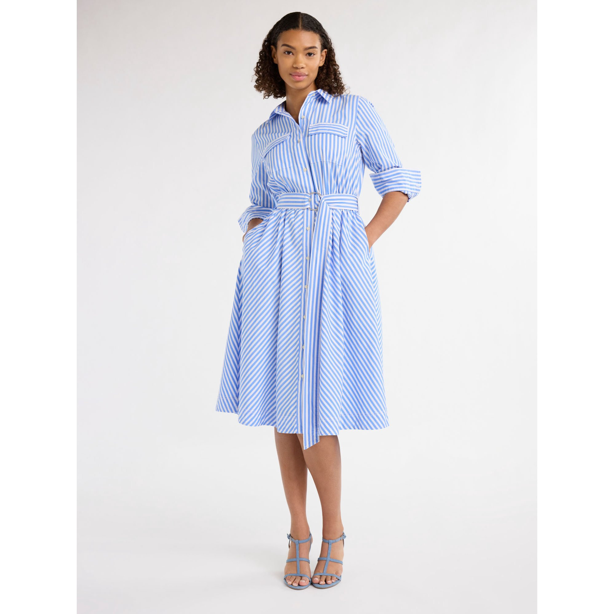 Free Assembly Women's and Women's Plus Belted Midi Shirtdress with Long Sleeves, Sizes XS-4X | Walmart (US)