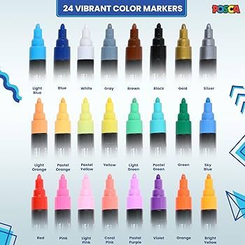 24 Posca Paint Markers with Marker Case, 5M Medium Posca Markers with Reversible Tips, Posca Mark... | Amazon (US)