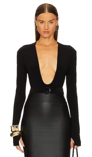 Long Sleeve Deep U Neck Bodysuit in Black | Revolve Clothing (Global)