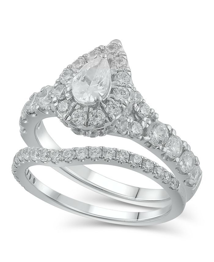 Macy's Diamond Pear-Cut Halo Bridal Set (2. ct. t.w.) in 14K White, Yellow or Rose Gold & Reviews... | Macys (US)
