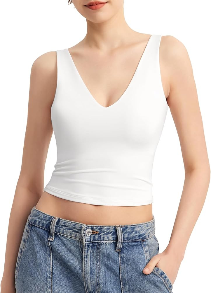 PUMIEY Women's Deep V Neck Sleeveless Tank Top Sexy Double Lined Going Out Tops Smoke Cloud Pro C... | Amazon (US)