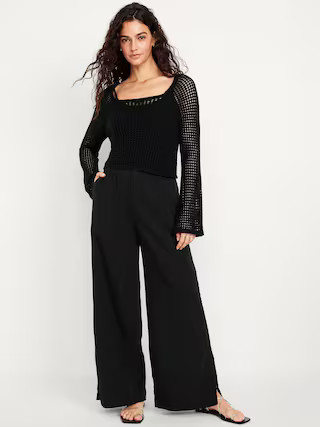 High-Waisted Crinkle Gauze Super Wide-Leg Pants | Old Navy (US)