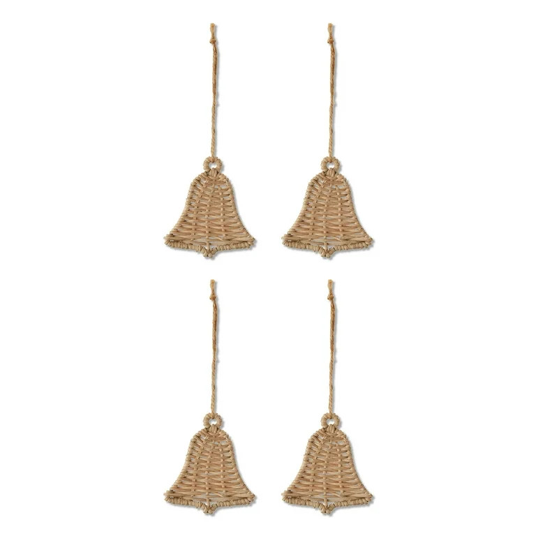 Mini Natural Woven Bell Christmas Ornaments, 4 Count, by Holiday Time | Walmart (US)