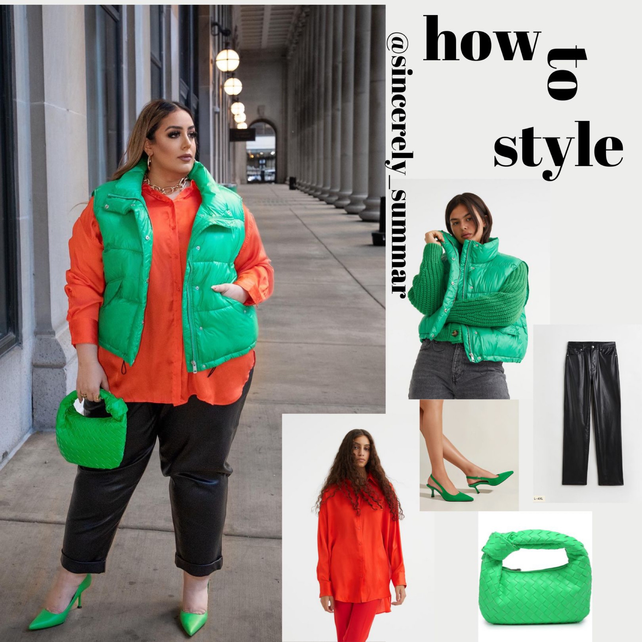 Fall fashion is my favorite, I love layering and playing with colors! This green puffer , orange top and faux leather pants are so versatile. All must haves! 

#LTKstyletip #LTKSeasonal #LTKcurves