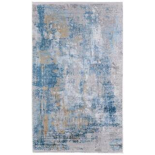 3 X 5 Blue, Gold, Gray Abstract Area Rug | The Home Depot