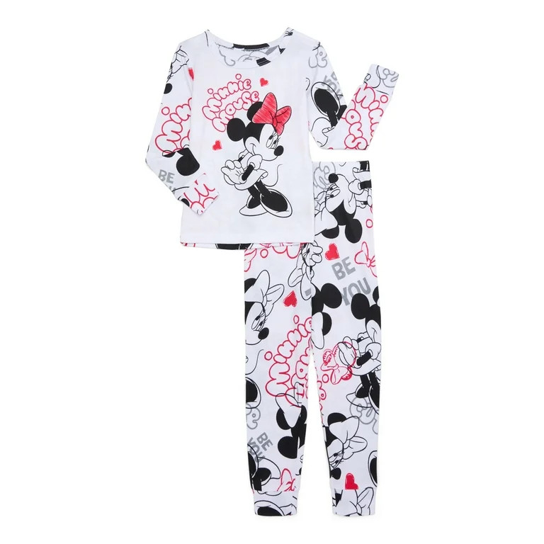 Disney Minnie Mouse Girls Long Sleeve Top and Pants Pajama Set, 2-Piece, Sizes 4-12 | Walmart (US)