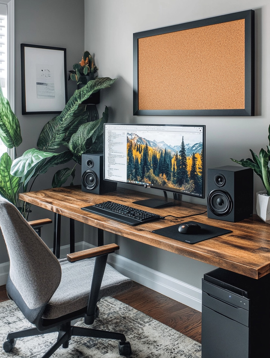 Your teens spend a lot of time at their desk—studying, gaming, creating, dreaming, and quietly building their future. This is why their desk setup matters more than we think. A beautiful wooden desk instantly grounds the space, making it feel warm, intentional, and grown-up rather than temporary. Pair it with a wide or ultra-wide monitor to support studying, multitasking, creative projects, and even gaming, all while keeping the setup clean and modern.

Add a framed cork bulletin board to turn ideas into something visual and organized. It’s perfect for pinning notes, reminders, inspiration, goals, schedules, photos, and creative thoughts—helping teens stay focused while also expressing their personality. A bulletin board becomes a quiet productivity tool that supports both structure and creativity.

Greenery is just as important in a teen workspace. Real plants are ideal, but if maintenance isn’t realistic, high-quality faux plants work beautifully too. Plants soften the space, improve focus, reduce visual stress, and make the desk feel alive rather than purely functional. Complete the setup with a comfortable chair, good lighting, and a calm, neutral color palette to create a workspace that feels inspiring, balanced, and supportive of growth.

This kind of desk setup isn’t just about aesthetics—it’s about giving teens a space that encourages independence, creativity, productivity, and confidence every single day.

#teenroominspo #studyspaces #homeofficeinspo 

 #LTKHome
