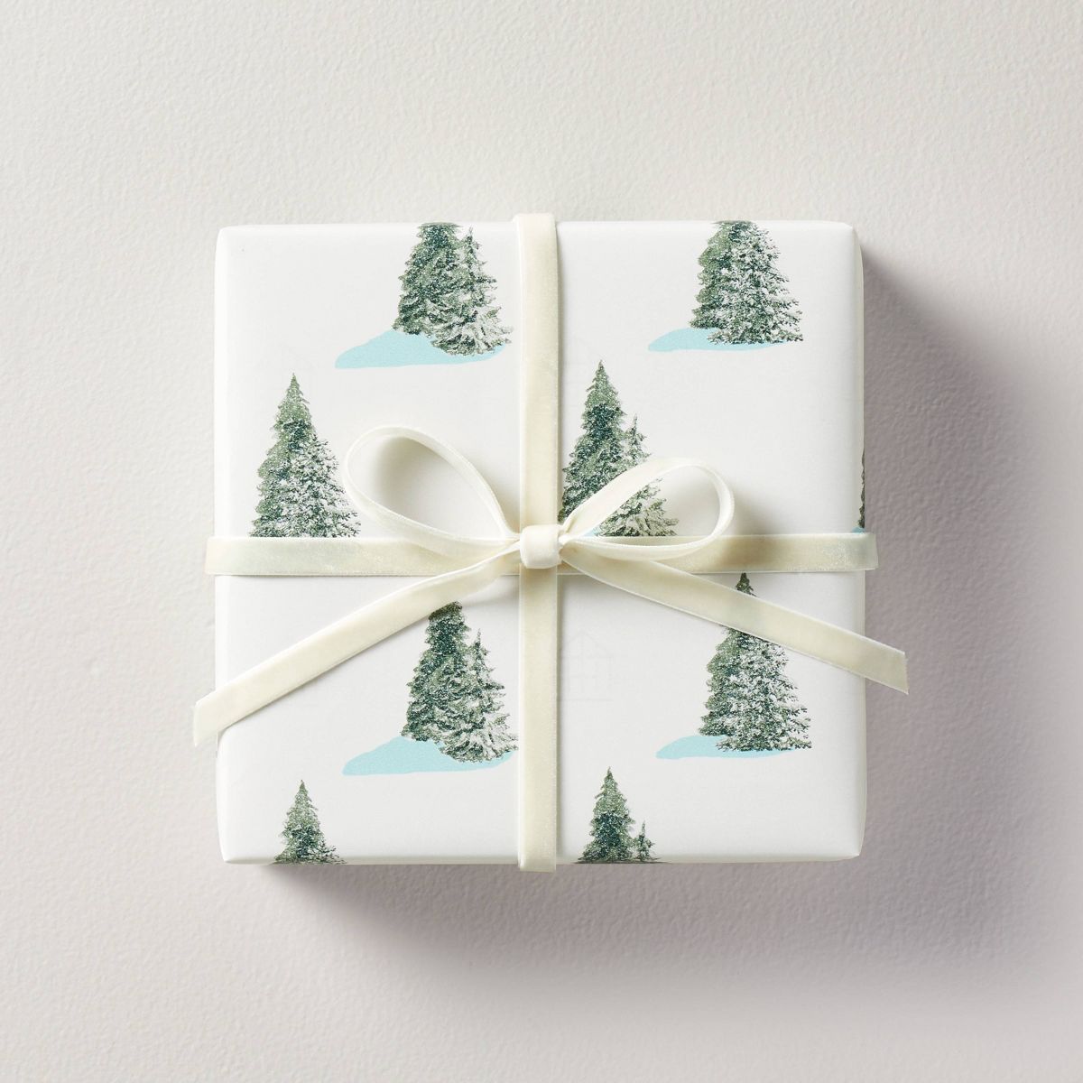 30 sq ft Winter Trees Christmas Gift Wrap Green/Cream/Blue - Hearth & Hand™ with Magnolia | Target