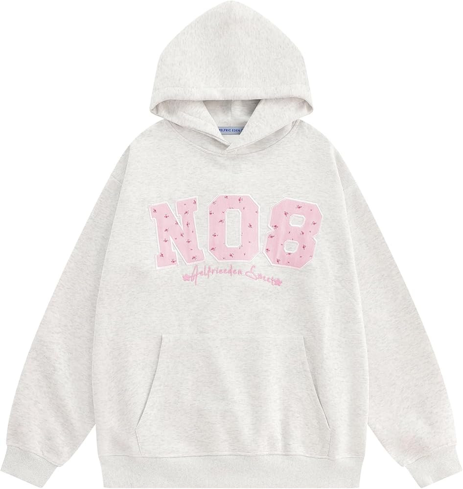 Aelfric Eden Womens Oversized Graphic Hoodies Y2k Flower Embroidery Number Print Pullover Hooded ... | Amazon (US)