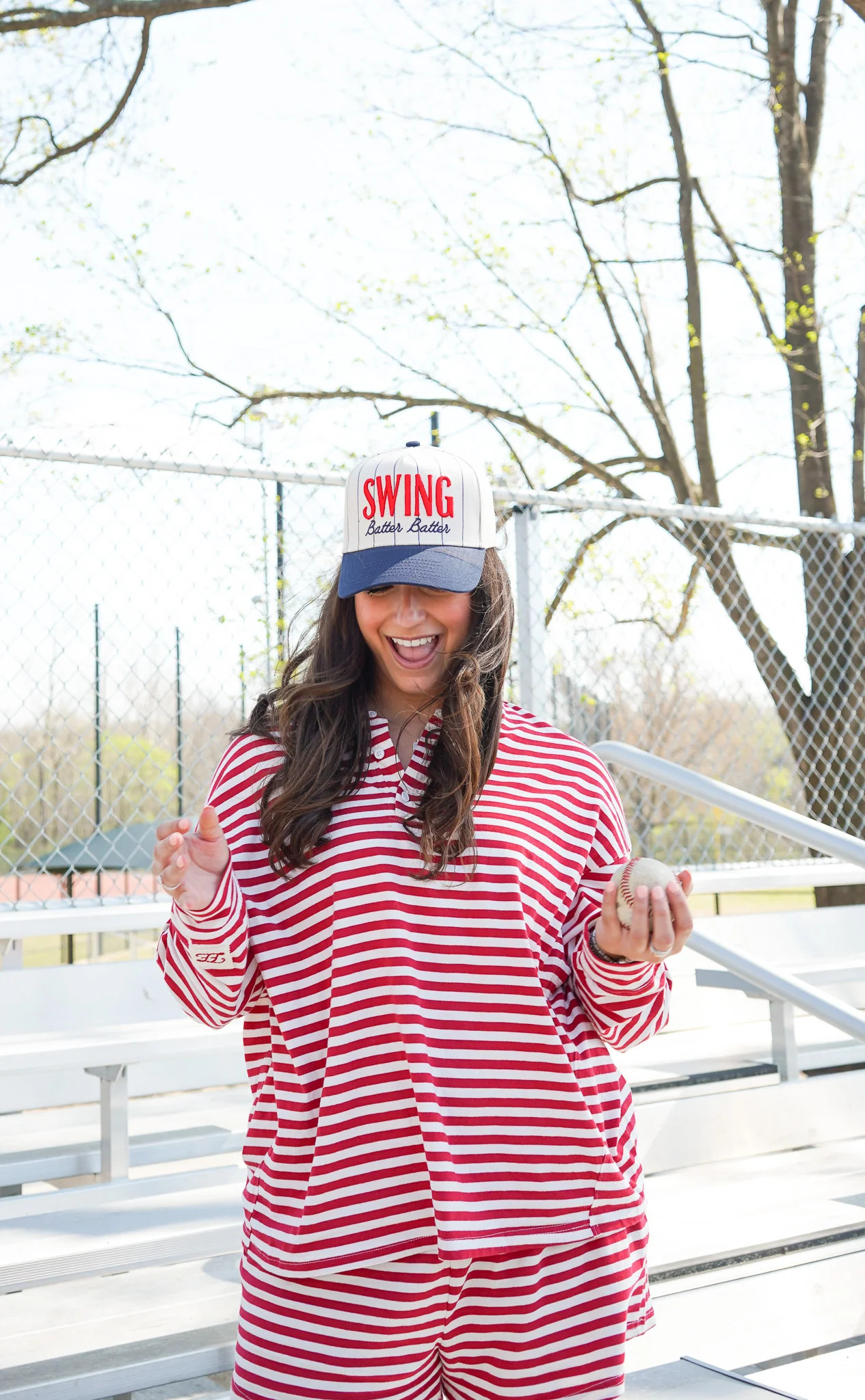 Swing Batter Batter - Navy Pinstripe Trucker Hat | KenzKustomz